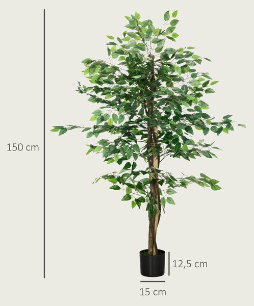 HOMCOM Pianta Artificiale di Ficus Alta 150cm per Interno ed Esterno con Vaso Incluso