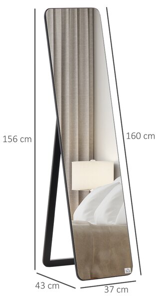HOMCOM Specchio Decorativo da Terra e Parete con Struttura in Legno Pieghevole per Camera da Letto e Soggiorno Design Moderno Colore Nero|Aosom