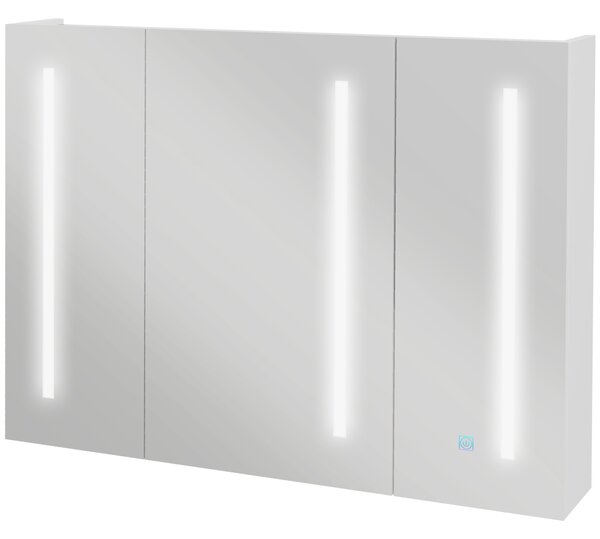 Kleankin Armadietto con Specchio con Ripiani Regolabili e Luci LED a 3 Colori, in MDF e Vetro, 90x15x70 cm, Bianco