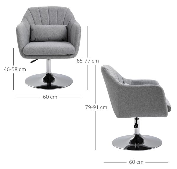 HOMCOM Sedia Girevole a 360° ad Altezza Regolabile, con Cuscino, Supporto Lombare e Bracciolo, 60x60x79-91 cm, Grigio|Aosom