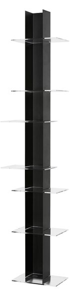 Libreria da Parete verticale Fissaggio a parete ELIB 39x23xh 170 cm con struttura in metallo verniciato NERO ripiani in metacrilato trasparente