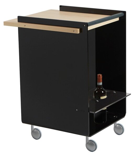 Carrello Cucina Portavivande Struttura in Metacrilato NERO 63x50xh80 cm AMBROGIO ruote anti graffio con ripiani in legno di acero, Acero Mondial