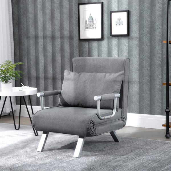 HOMCOM Poltrona Letto con Schienale Regolabile su 5 Livelli e Cuscino imbottitura, in Tessuto e in metallo, 65x69x80cm, Grigio Chiaro | Aosom Italy