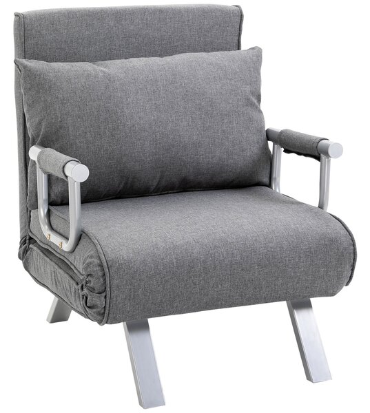 HOMCOM Poltrona Letto con Schienale Regolabile su 5 Livelli e Cuscino imbottitura, in Tessuto e in metallo, 65x69x80cm, Grigio Chiaro | Aosom Italy