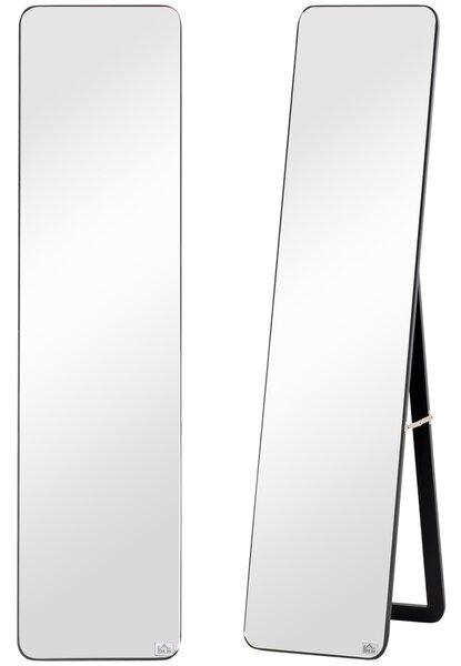 HOMCOM Specchio Decorativo da Terra e Parete con Struttura in Legno Pieghevole per Camera da Letto e Soggiorno Design Moderno Colore Nero|Aosom
