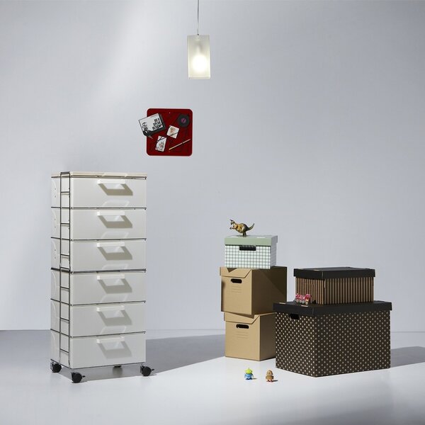 Cassettiera Isotta Wood 6 cassetti 41x35xh106 in polipropilente bianco Perla Top in Legno