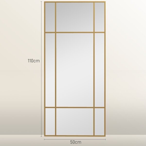 HOMCOM Specchio da Parete Stile Finestra con Montaggio Verticale e Orizzontale, 110x50cm, Oro|Aosom