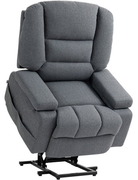 HOMCOM Poltrona Alzapersona Reclinabile con 8 Punti Massaggianti, in Tessuto Effetto Lino, 97x90x102 cm, Grigio