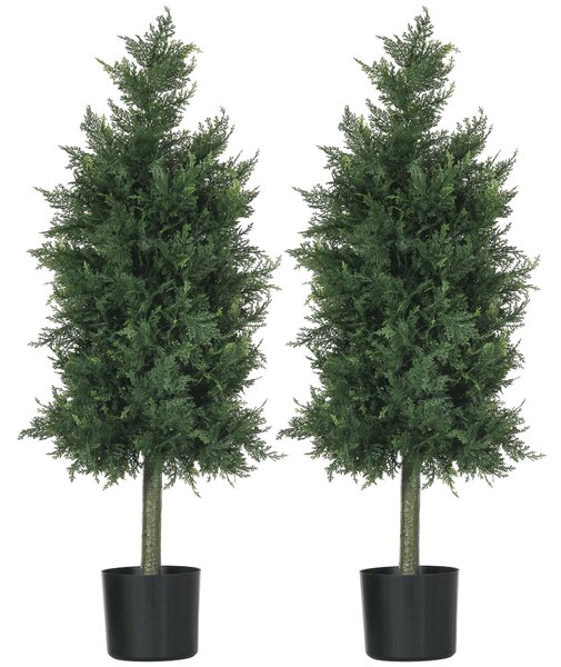 HOMCOM Set 2 Piante Finte di Cedro in PE con Vaso di Plastica PP, in Acciaio e Cemento, 38x12.5x90 cm, Verde|Aosom
