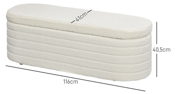 HOMCOM Panca Fondo Letto in Tessuto Teddy con Vano Contenitore per Ingresso e Camera, 116x41x40.5cm, Crema
