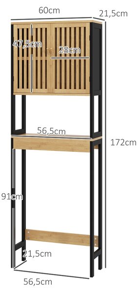 HOMCOM Mobile Sopra WC con Armadietto 2 Ante a Doghe e Ripiano Aperto, 60x21.5x172cm, Colore Legno|Aosom