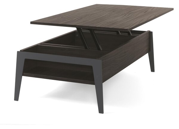 Tavolino rettangolare multifunzione con piano alzabile BRIGHTON si alza il Top di 25 cm e lo sposta in avanti di 35 cm