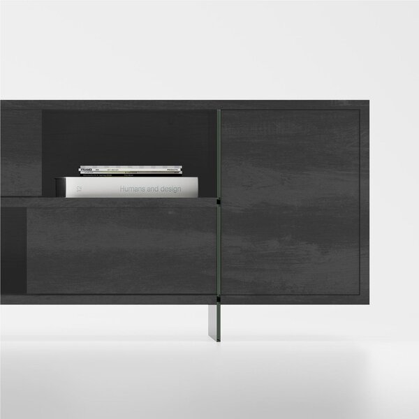 Madia Mobile porta-TV con struttura realizzata in laminato Ecologico MADISON spessore 180x45x h65 cm ante e scorrevoli da 18 mm colore Nero Carbone