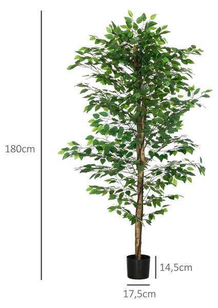 HOMCOM Pianta di Ficus Artificiale da 180 cm per Interni ed Esterni con Vaso in Metallo Riempito, Verde