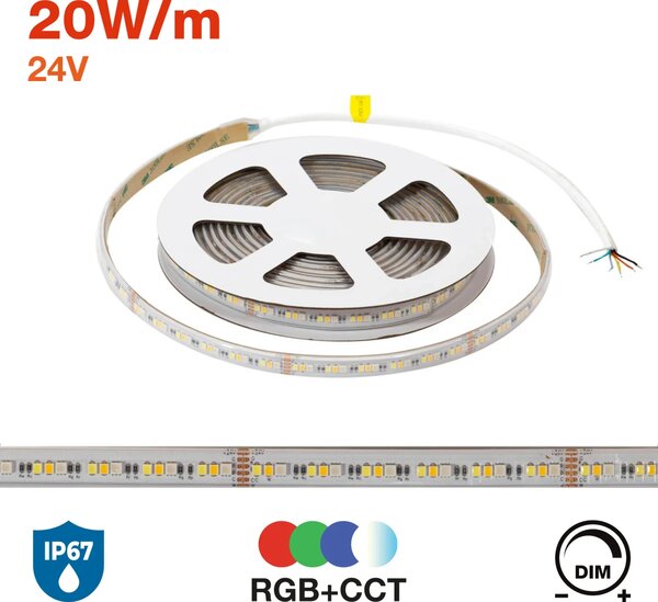Striscia LED Professionale RGB+CCT Multicolore 24V 20W/m - IP67 - 5 metri