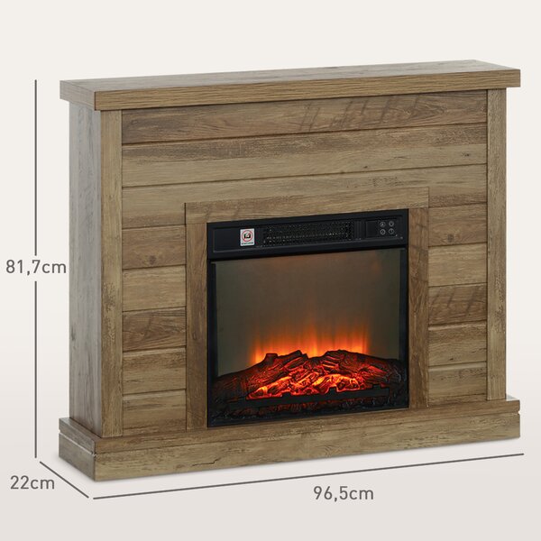 HOMCOM Camino Elettrico 1800W con Effetto Fiamma e Telecomando, in Legno, Metallo e Vetro, 96.5x22x81.7 cm, color Legno