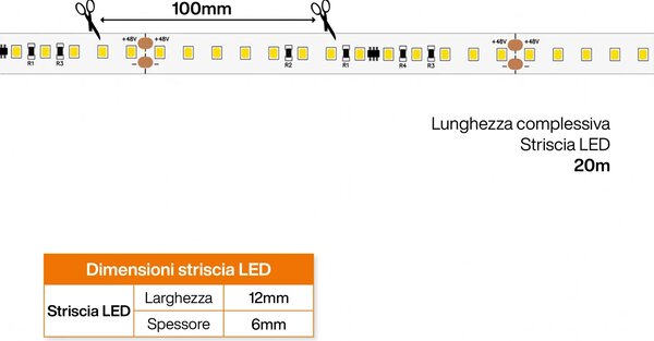 Striscia LED 48V 15W/m Ultra Long Professionale - IP67 - 20 metri