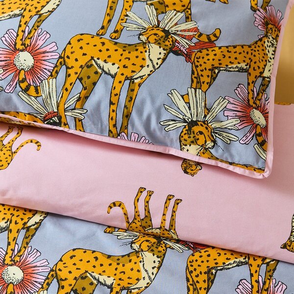 Set copripiumino e federa rosa e grigio in cotone per letto singolo 135x200 cm Untamed Cheetah – Their Nibs