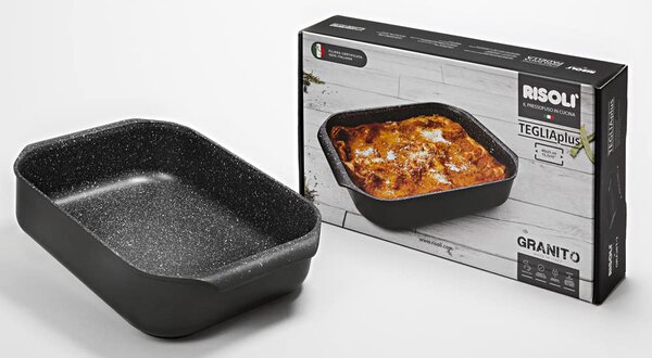 Risoli Teglia Forno Antiaderente Rettangolare in Alluminio Rivestimento in Granito 40 x 25 cm colore Nero - Plus