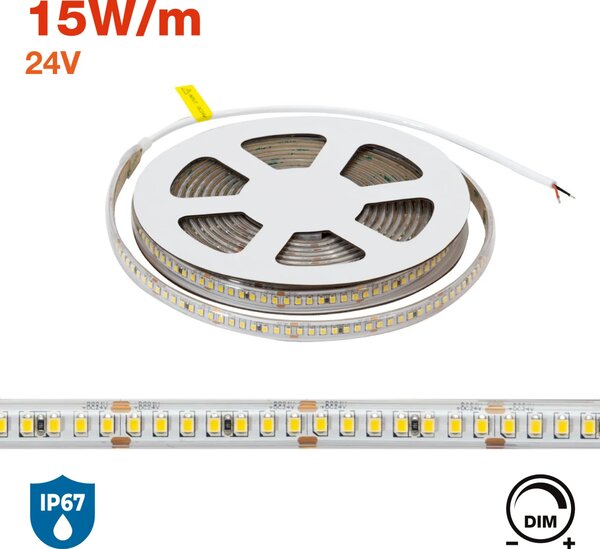 Striscia LED 24V 15W/m Alta Efficienza Professionale - IP67 - 5 metri