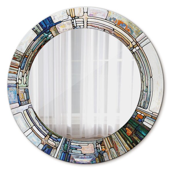 Specchio tondo con decoro Finestra di vetro macchiata astratta fi 50 cm