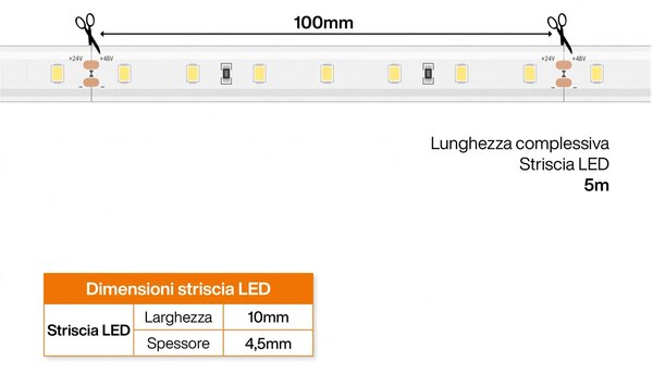 Striscia LED 24V 5W/m Alta Efficienza Professionale - IP67 - 5 metri