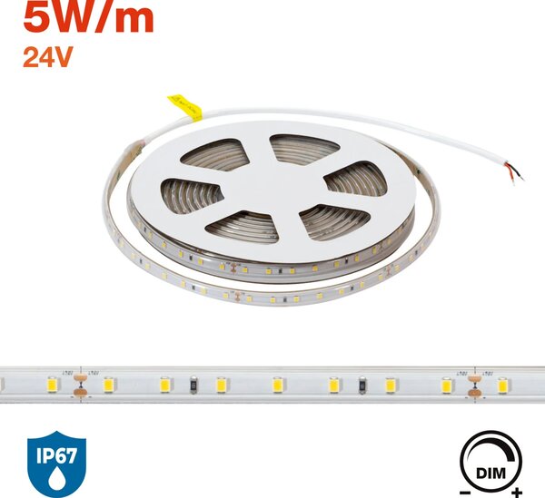 Striscia LED 24V 5W/m Alta Efficienza Professionale - IP67 - 5 metri