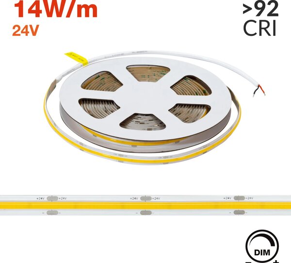 Striscia LED COB 24V 14W/m CRI>92 Professionale IP20 - 5 metri