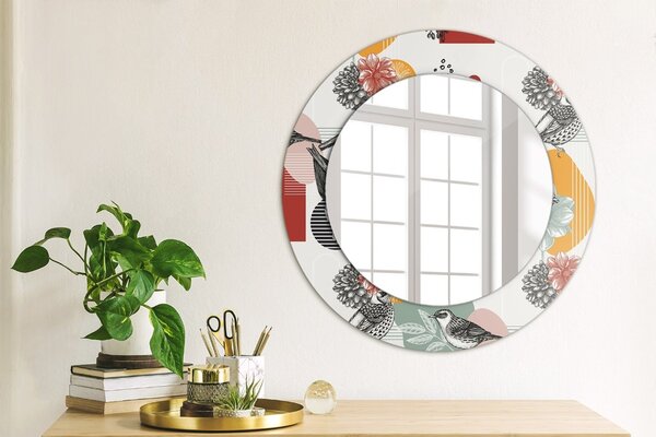 Specchio tondo con decoro Astrazione con gli uccelli fi 50 cm