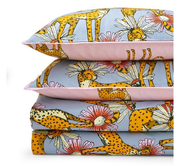 Set copripiumino e federa rosa e grigio in cotone per letto singolo 135x200 cm Untamed Cheetah – Their Nibs