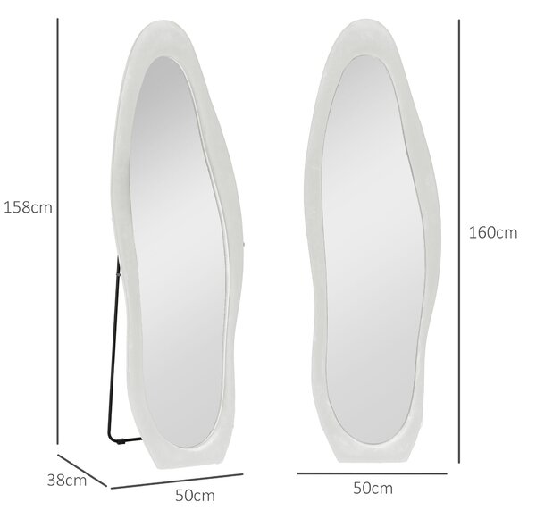 HOMCOM Specchio a Figura Intera con Cornice Ondulata in Velluto, Specchio da Terra e da Parete, 160x50 cm, Bianco