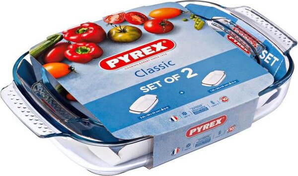 Pyrex Teglia Forno Lasagnera Rettangolare in Vetro Borosilicato Set 2 Pezzi 34 x 22 cm - 38 x 25 cm colore Trasparente