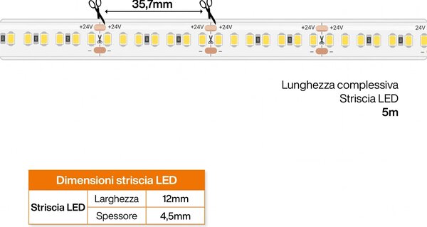 Striscia LED 24V 20W/m Alta Efficienza Professionale - IP67 - 5 metri