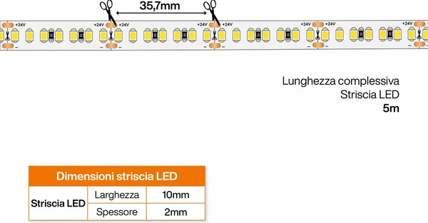 Striscia LED 24V 20W/m Alta Efficienza Professionale - IP20 - 5 metri