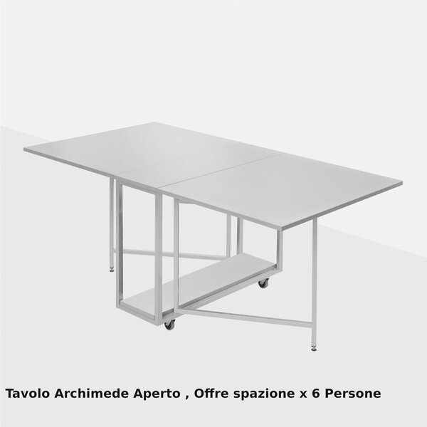 Tavolo chiudibile Aperto con portasedie e sei sedie ZETA Colore Nero laminato con ruote Dimensioni 172x92x73h Archimede richiudibile in 34 centimetri prodotto consegnato Montato