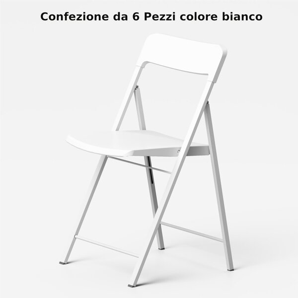 Sedie pieghevoli richiudibili ZETA 6 Altezza seduta 45 cm Pezzi con struttura Alluminio verniciata bianca . chiusa ingombra solo 5 cm seduta e schienale in plastica Bianco