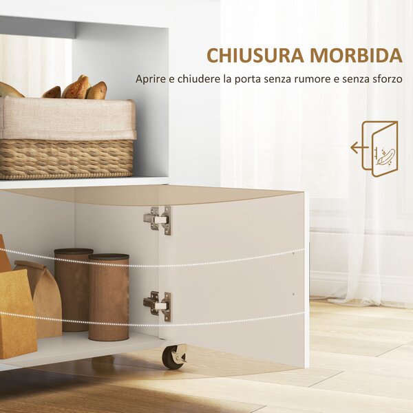 HOMCOM Carrello da Cucina con Ruote, Ripiani, Armadietto e Portabottiglie, 83x40x83 cm, Rovere