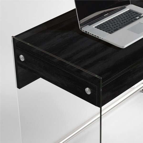 Scrivania portacomputer 100x55xh73 cm MYDESK con cassetto estraibile Nero Carbone con struttura in vetro temperato da 10 mm