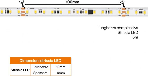Striscia LED Digitale 24V 12W/m RUNNING Professionale IP65 - 5 metri