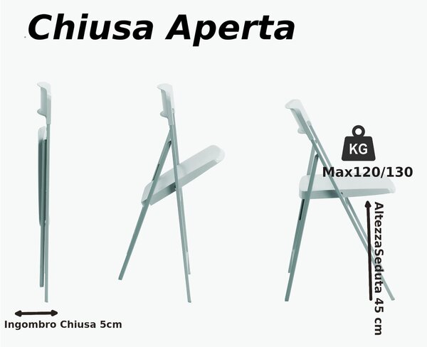 Sedie pieghevoli richiudibili ZETA 6 Altezza seduta 45 cm Pezzi con struttura Alluminio verniciata Nero. chiusa ingombra solo 5 cm seduta e schienale in plastica Nero