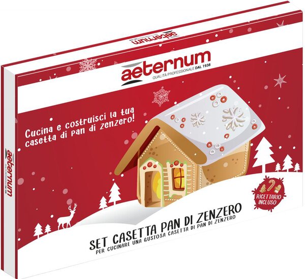 Aeternum Teglia Forno Rettangolare Rivestimento Petravera Plus con Stampi Penna e Ricettario - Set Casetta Pan di Zenzero