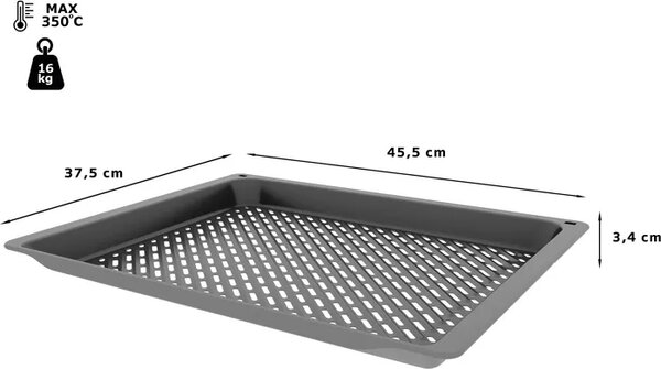 Bosch Teglia Forno Piastra Rettangolare in Acciaio Air Fry e Grill Tray 45 x 37 cm colore Nero