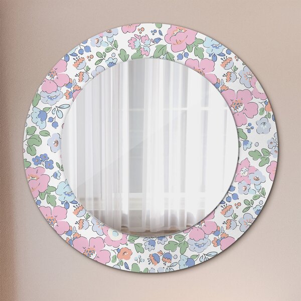 Specchio rotondo cornice con stampa Fiori delicati fi 50 cm