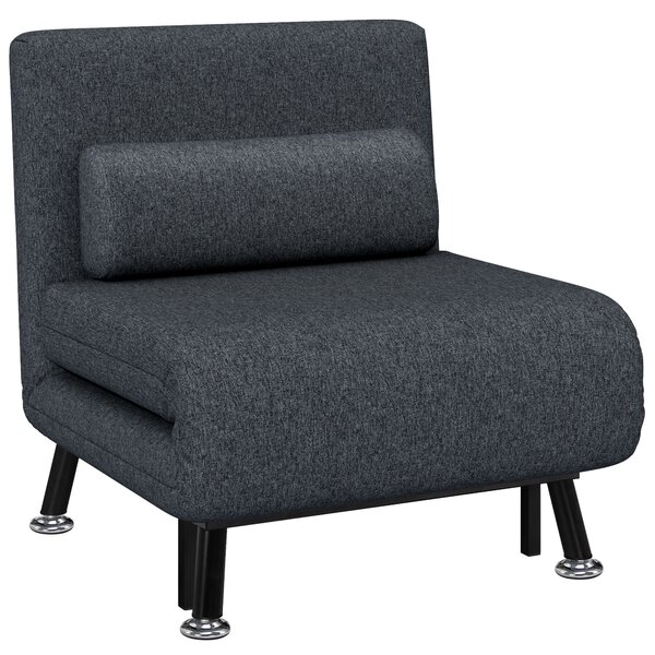 HOMCOM Poltrona Letto Moderno 3 in 1 con Schienale Regolabile e Cuscino imbottitura, in Tessuto Effetto Lino e Acciaio, Grigio Scuro | Aosom Italy