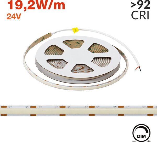Striscia LED COB 24V 192W/m CRI>92 High Lumen Professionale IP20 - 5 metri