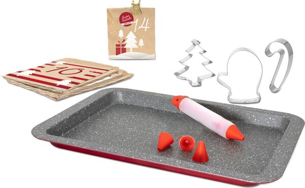 Aeternum Teglia Forno Rettangolare Rivestimento Petravera Plus con Stampi Penna e Ricettario - Set Calendario dell'Avvento