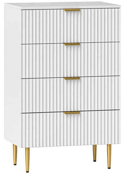 HOMCOM Cassettiera 4 Cassetti Moderna con Maniglie Dorate, 60x40x96 cm, Bianco