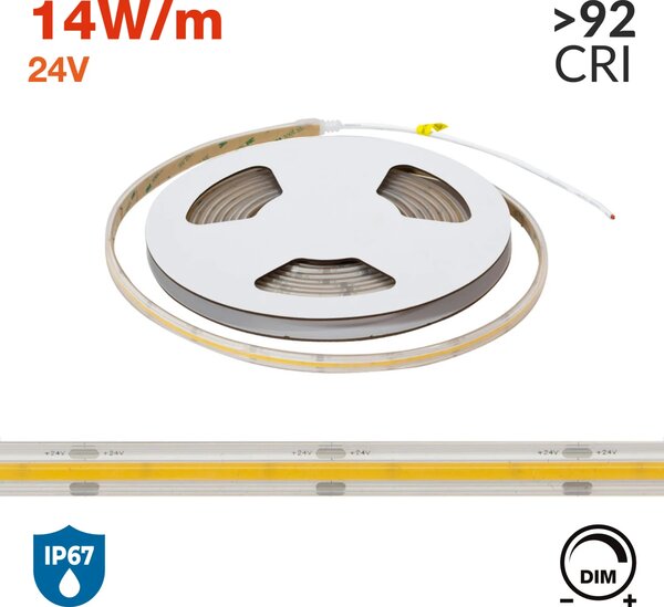 Striscia LED COB 24V 14W/m CRI>92 Professionale IP67- 5 metri