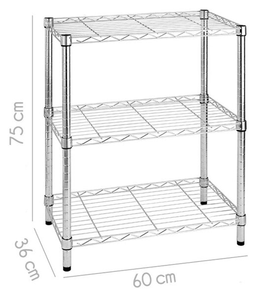 Libreria in KIT-3 Ripiani Archimede 36x60xh75 cm - peso 5,16 kg , montante da 2,6 cm Cromo Lucido