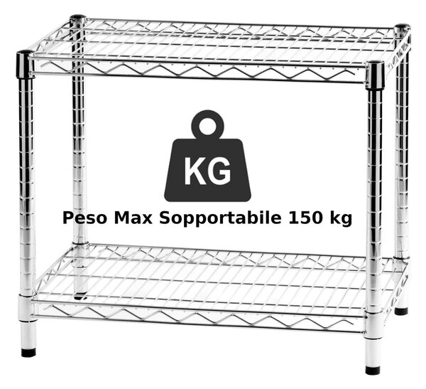 Scaffale cromato con 2 ripiani cromato in kit Dimensioni 35x60xh50 cm Cromo lucido